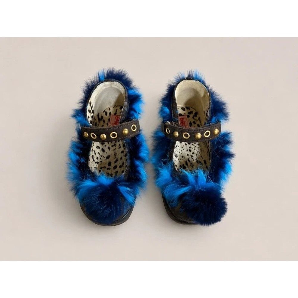 Roberto Cavalli Junior Blue Faux Fur Mary Jane Shoes – EU 28 / US Kids 11